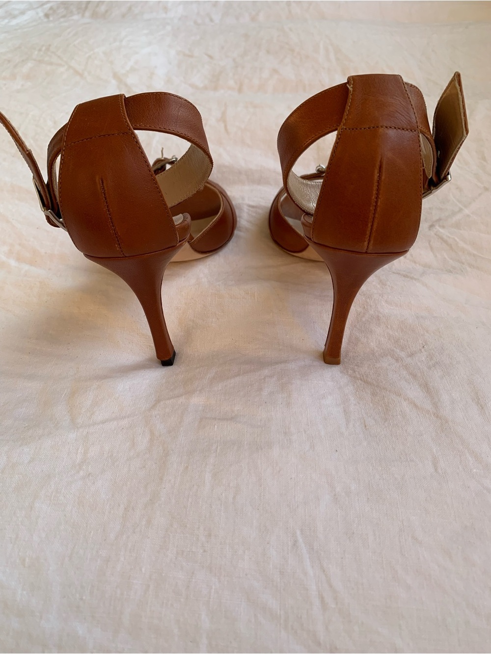NWT Vintage Manolo Blahnik Leather Buckle Peep Toe Ankle Strap Heels Brown Tan - Picture 5 of 11